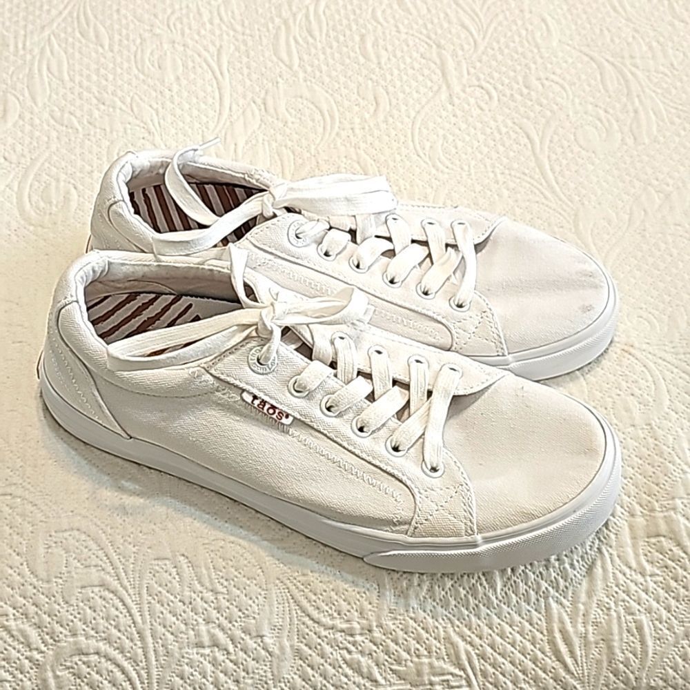 Taos Women's Size 9.5 Plim Soul White Lace-Up Low Top Closed Toe Sneakers Shoes
